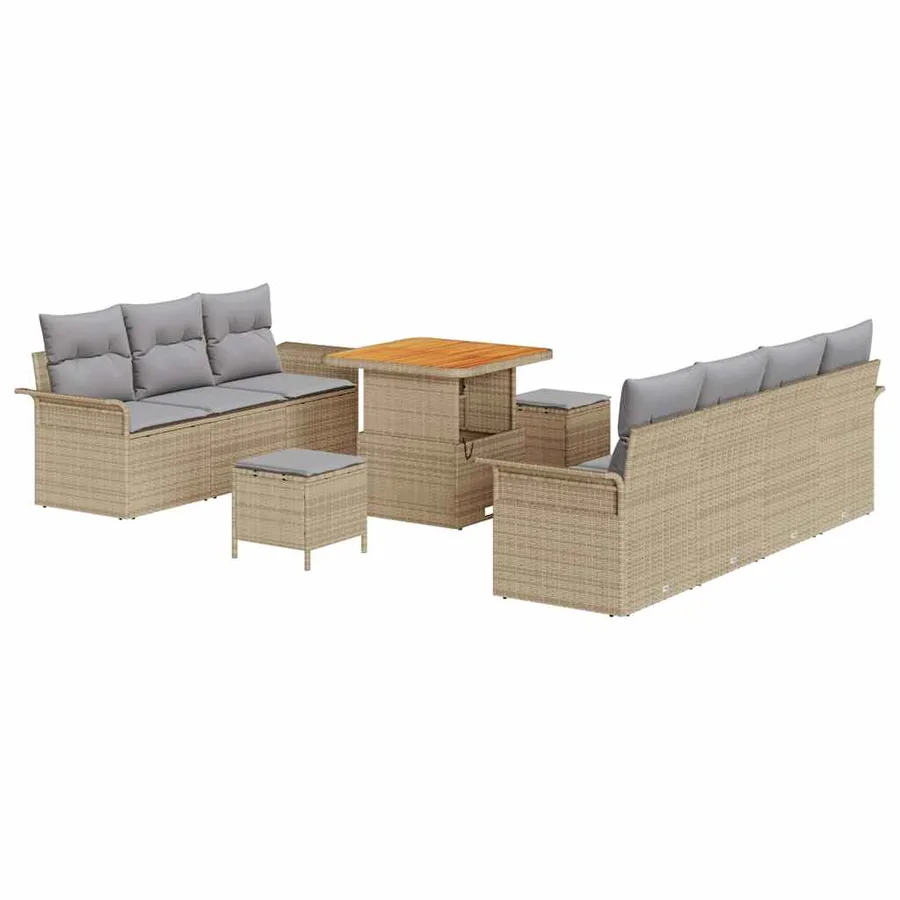 Ensemble de canapé de jardin 10 pcs Beige et Gris clair - 2