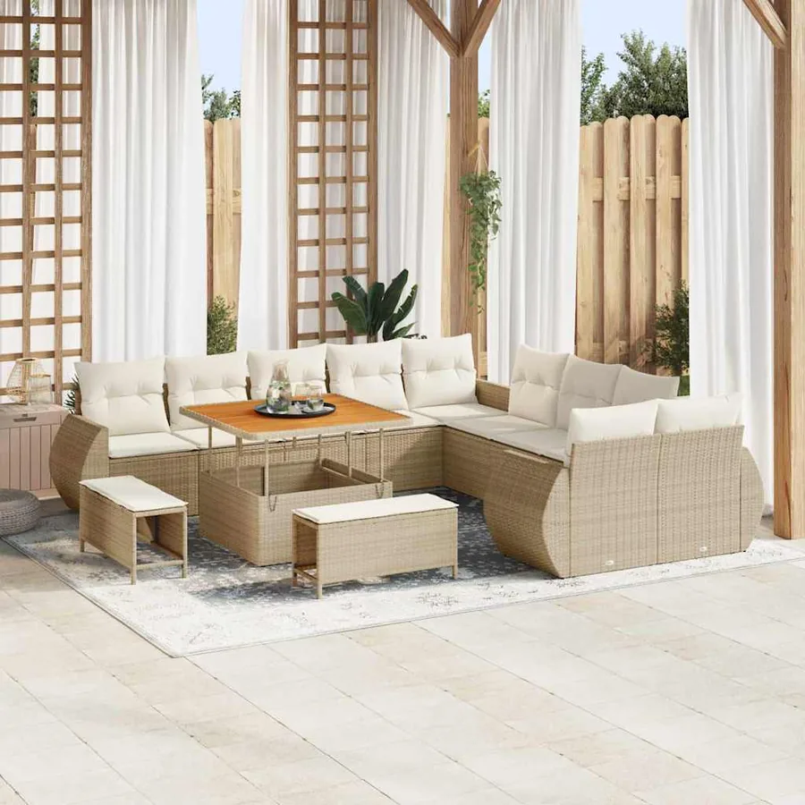 Ensemble de canapé de jardin avec coussin 13 pcs beige et crème