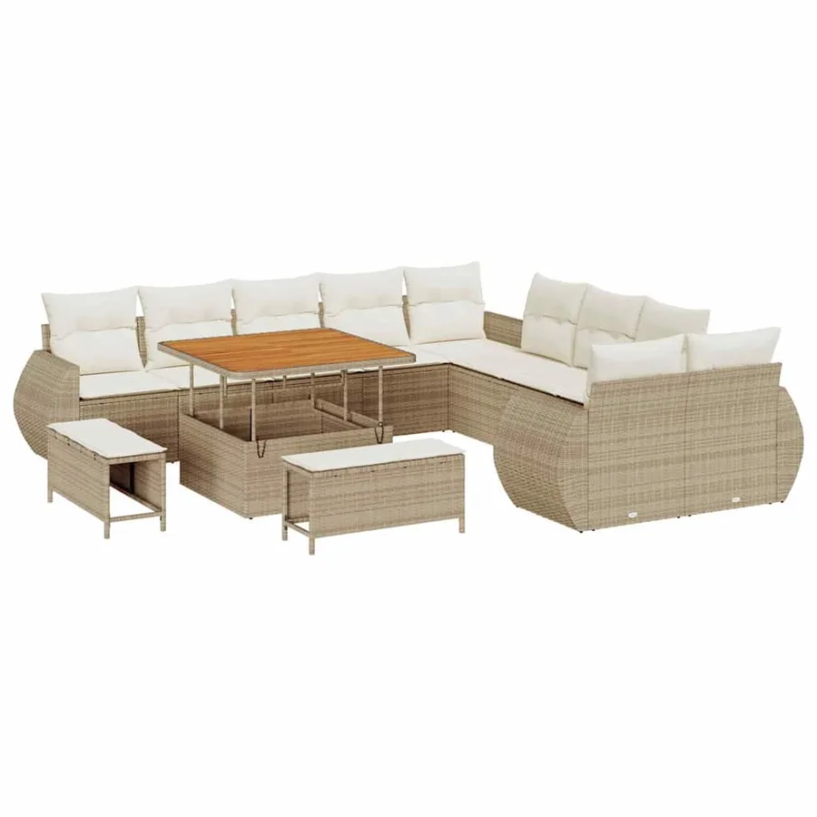 Ensemble de canapé de jardin avec coussin 13 pcs beige et crème - 2