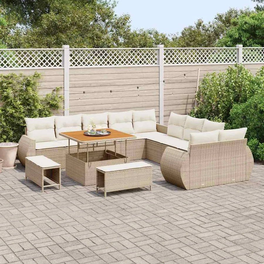 Ensemble de canapé de jardin avec coussin 13 pcs beige et crème - 3