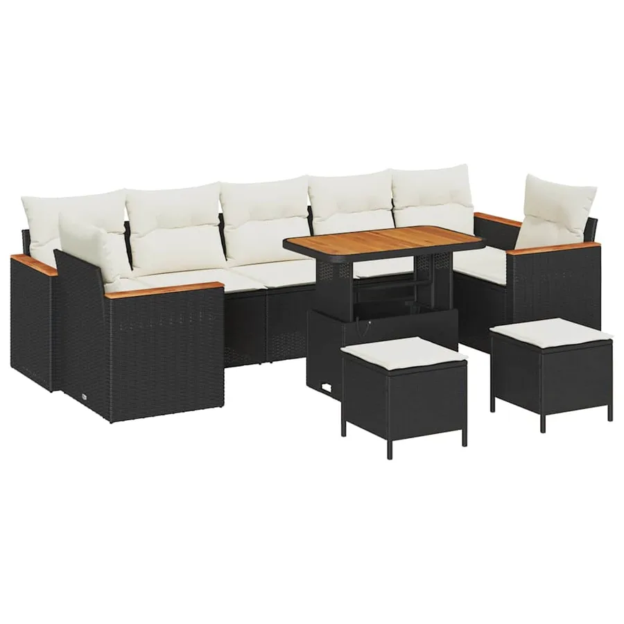 Ensemble de canapé de jardin 10 pcs Noir Poly rotin - 2