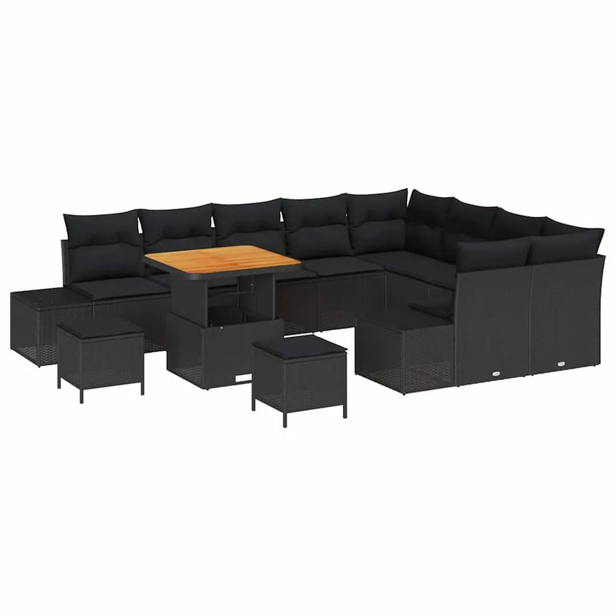 Ensemble de canapé de jardin 12 pcs Noir Poly rotin - 2
