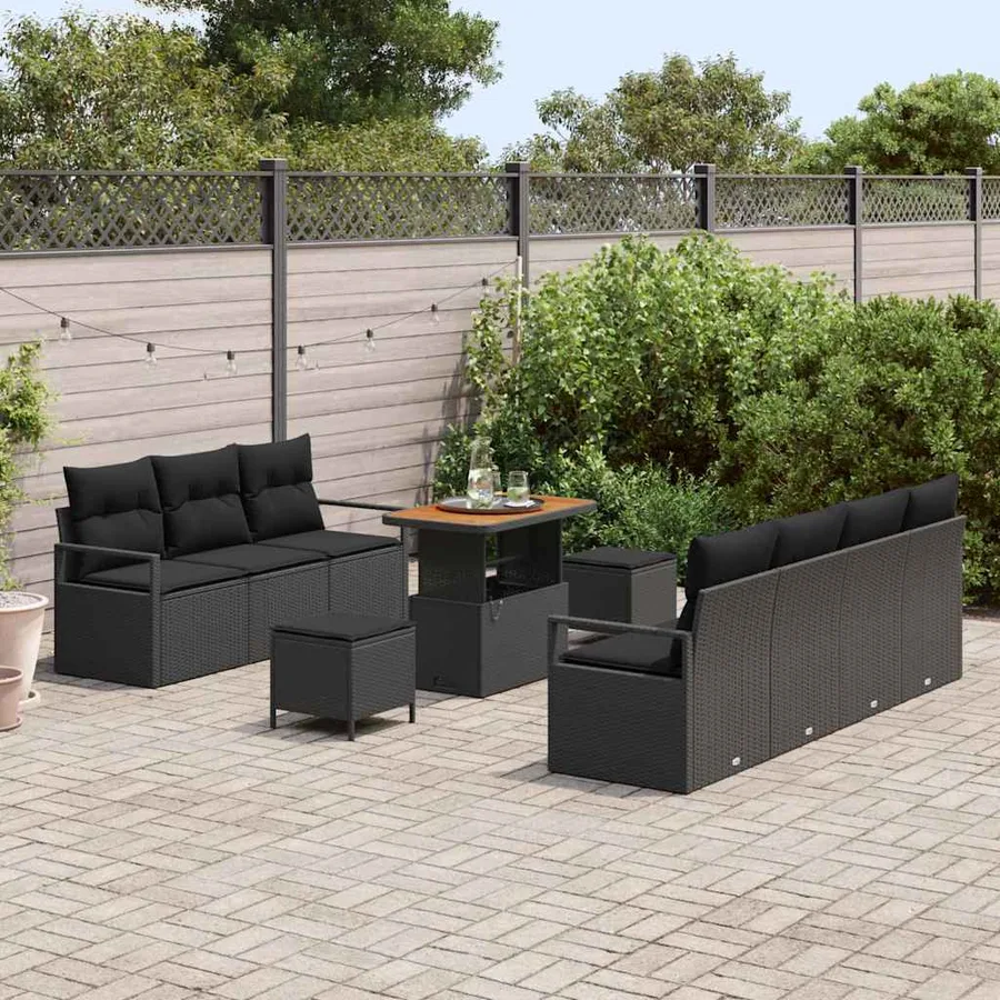 Ensemble de canapé de jardin avec coussin 10 pcs Noir - 3