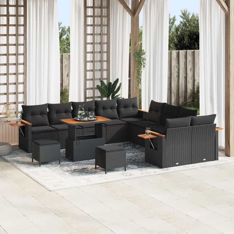 Ensemble de canapé de jardin avec coussin 17 pcs Noir polyrotin
