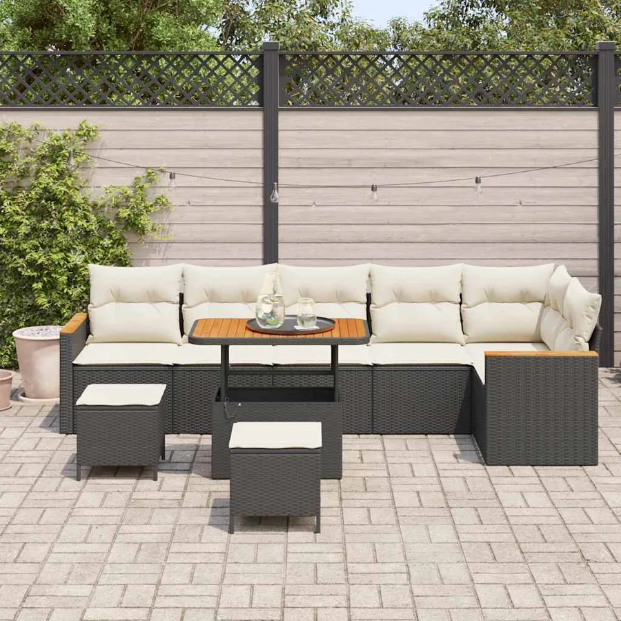 Ensemble de canapé de jardin avec coussin Noir Poly rotin - 3