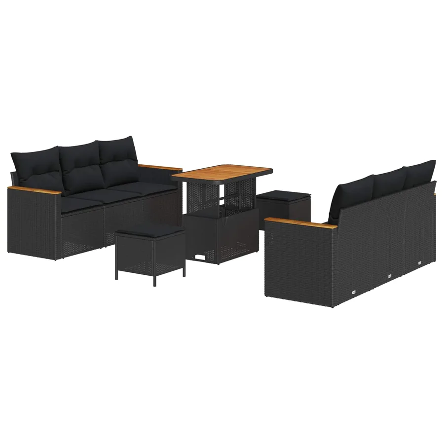Ensemble de canapé de jardin avec coussin 11 pcs Noir polyrotin - 2