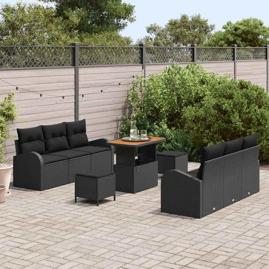 Ensemble de canapé de jardin avec coussin 9 pcs Noir - 3