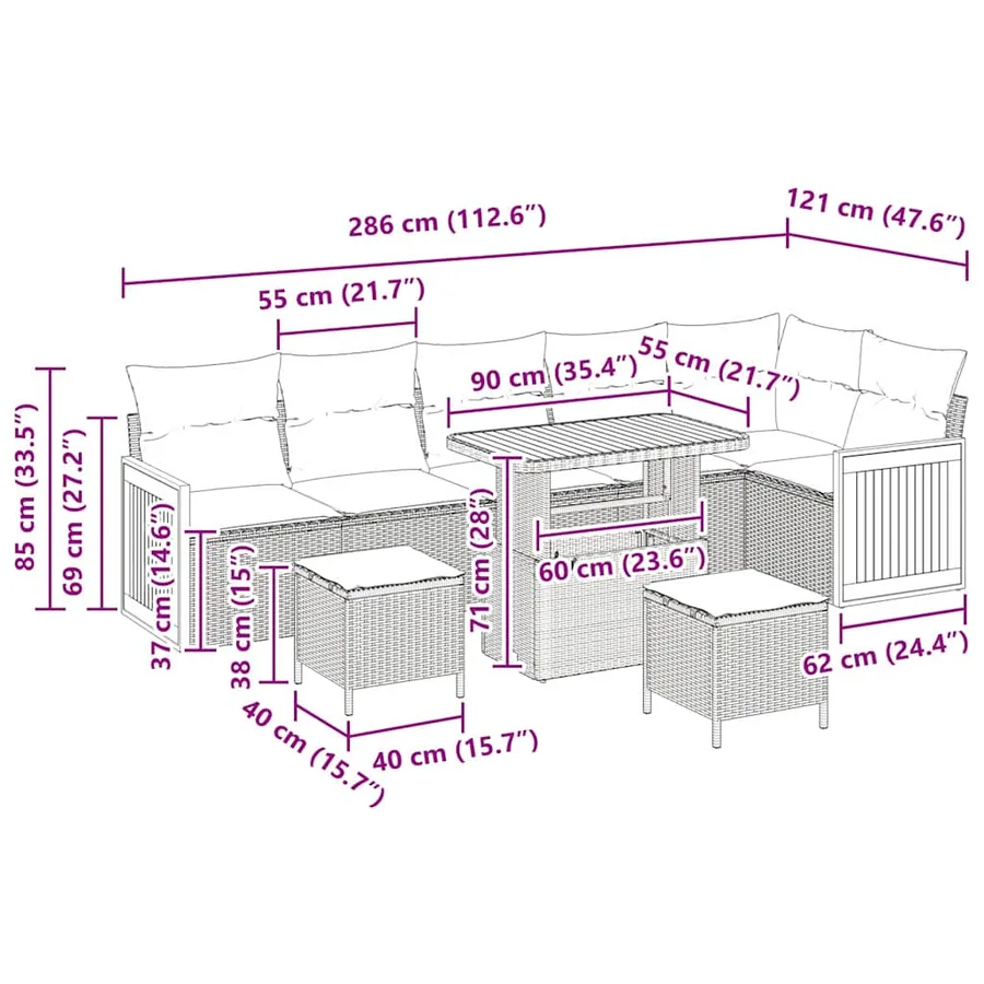 Ensemble de canapé de jardin 11 pcs Noir et Crème polyrotin - 14