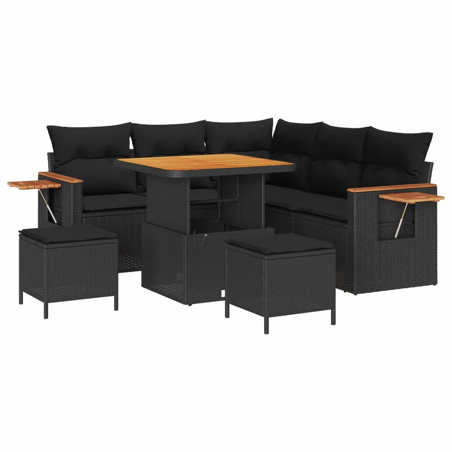 Ensemble de canapé de jardin avec coussin 9 pcs Noir polyrotin - 2
