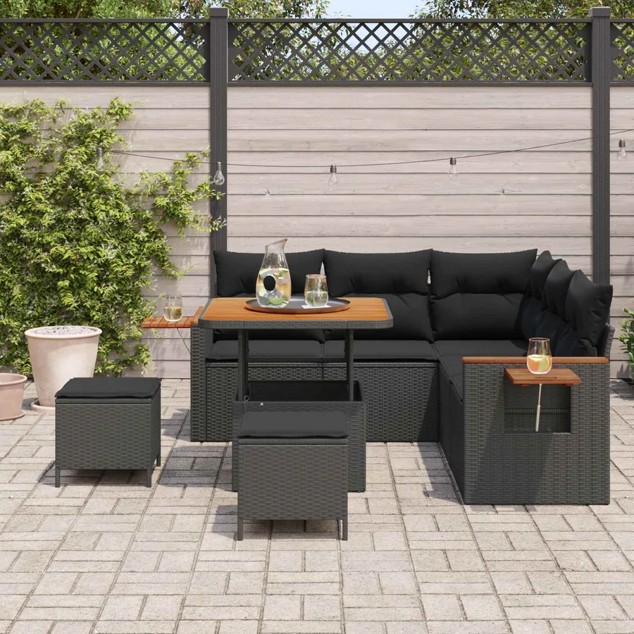 Ensemble de canapé de jardin avec coussin 9 pcs Noir polyrotin - 3