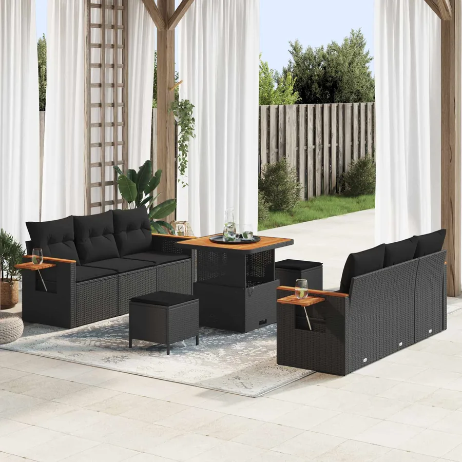 Ensemble de canapé de jardin avec coussin 11 pcs Noir polyrotin