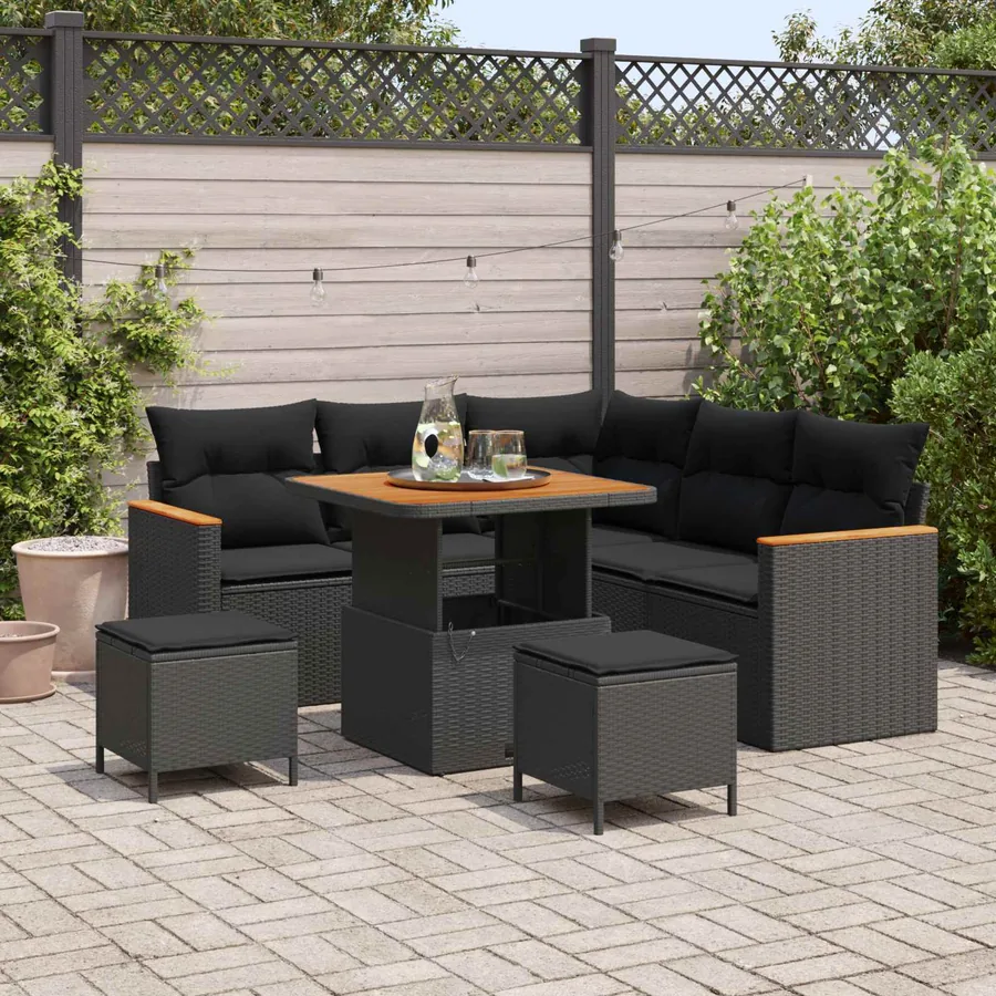 Ensemble de canapé de jardin avec coussin 8 pcs Noir Poly rotin