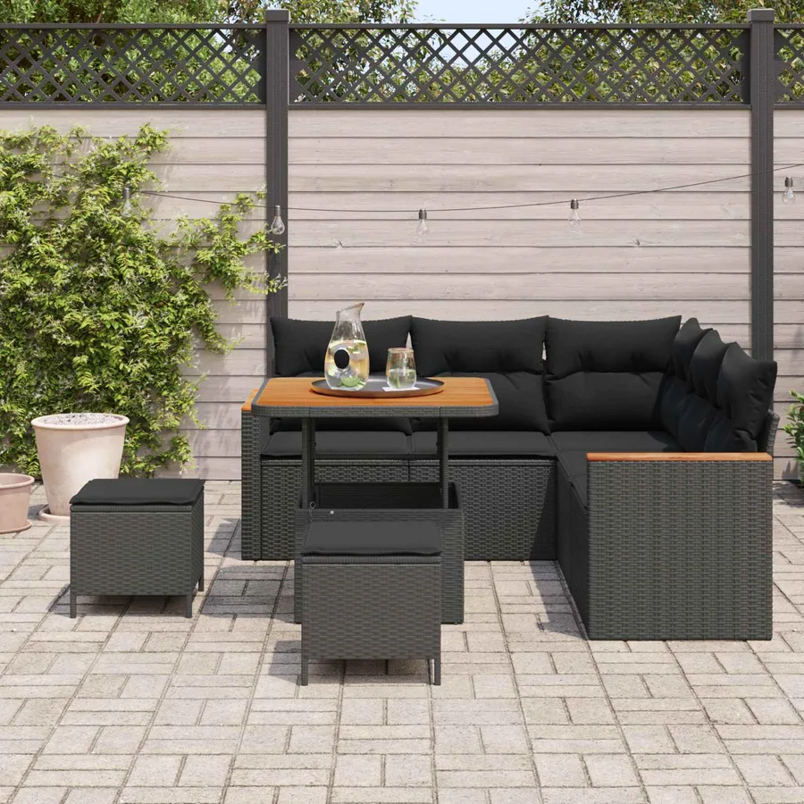 Ensemble de canapé de jardin avec coussin 8 pcs Noir Poly rotin - 3