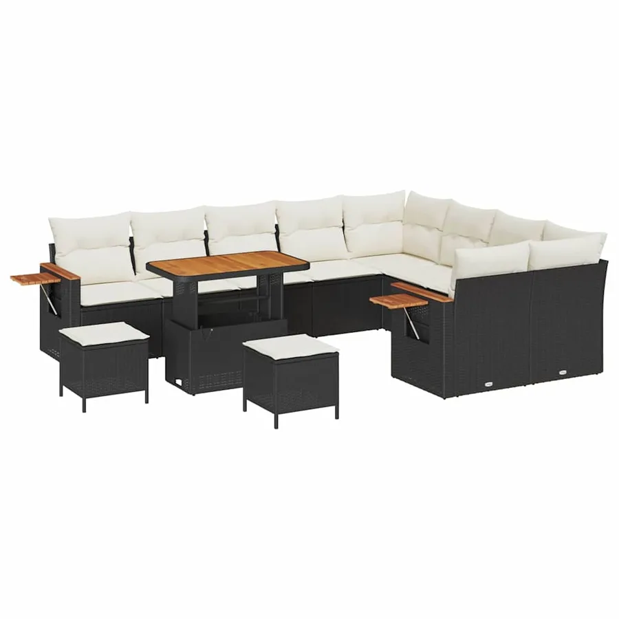 Ensemble de canapé de jardin 13 pcs Noir et Crème polyrotin - 2