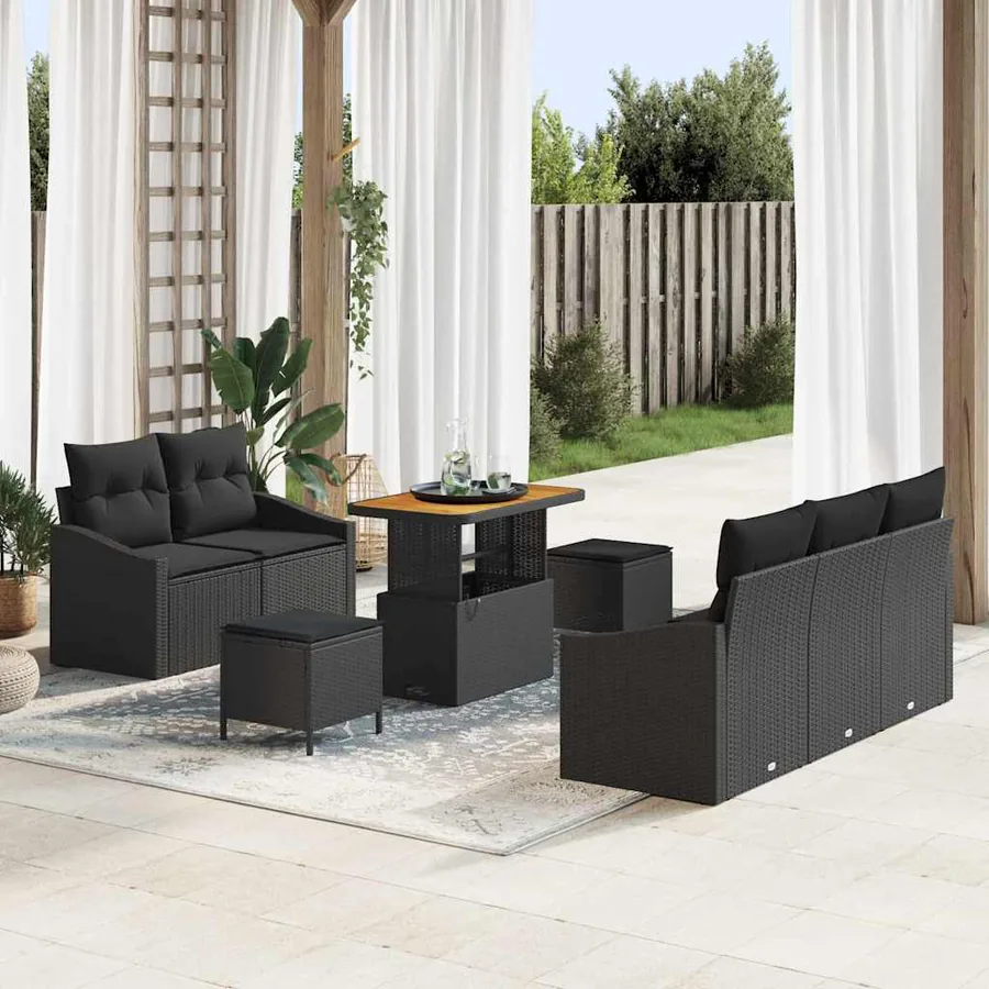 Ensemble de canapé de jardin avec coussin 8 pcs Noir