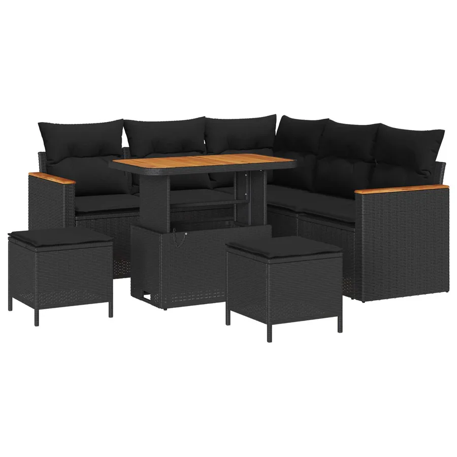 Ensemble de canapé de jardin avec coussin 8 pcs Noir Poly rotin - 2