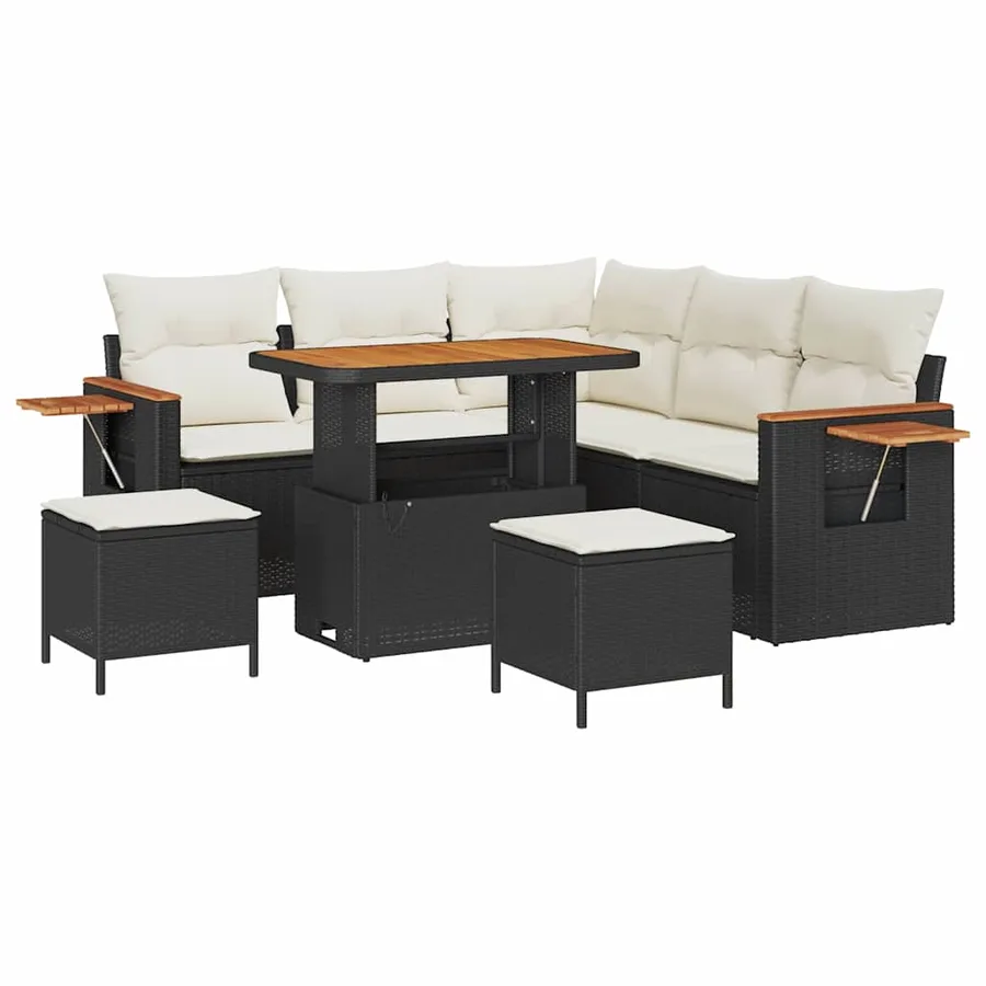 Ensemble de canapé de jardin 9 pcs Noir et Crème polyrotin - 2