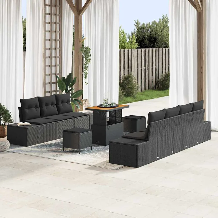 Ensemble de canapé de jardin 10 pcs Noir Poly rotin