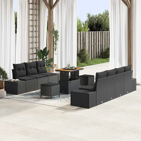 Ensemble de canapé de jardin 10 pcs Noir Poly rotin