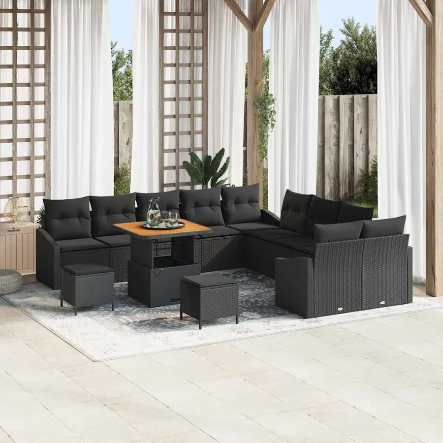 Ensemble de canapé de jardin 13 pcs Noir Poly rotin