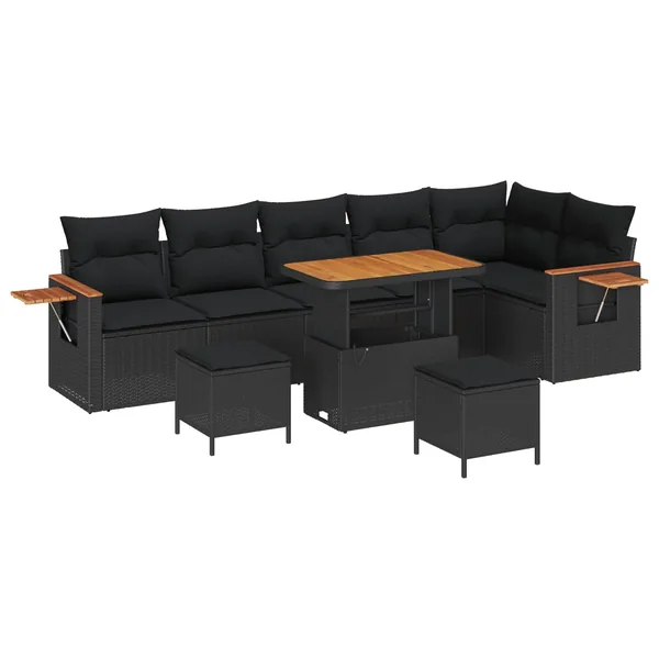 Ensemble de canapé de jardin avec coussin 11 pcs Noir polyrotin