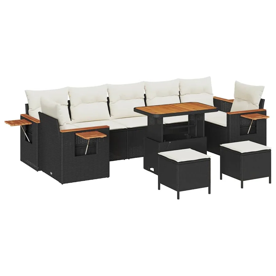 Ensemble de canapé de jardin 13 pcs Noir et Crème polyrotin - 2