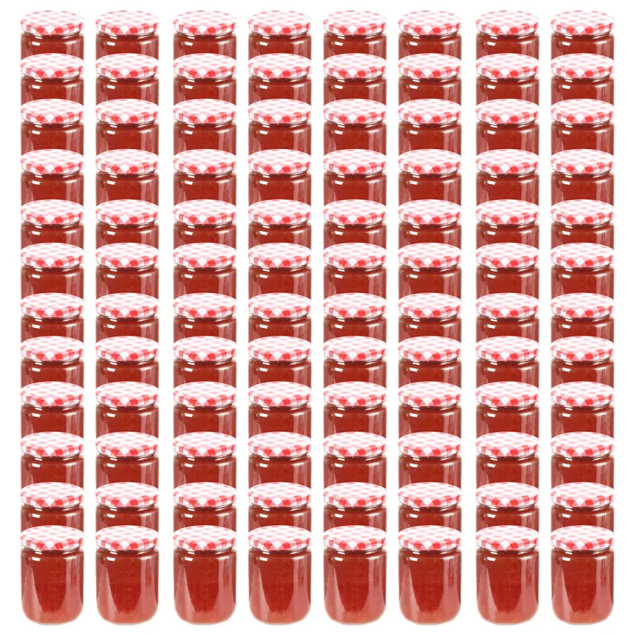 Pots à confiture Couvercle blanc et rouge 96 pcs Verre 230 ml