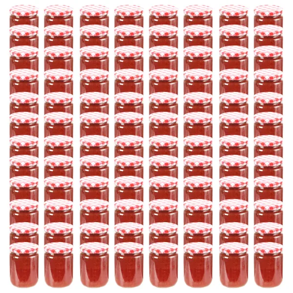 Pots à confiture Couvercle blanc et rouge 96 pcs Verre 230 ml