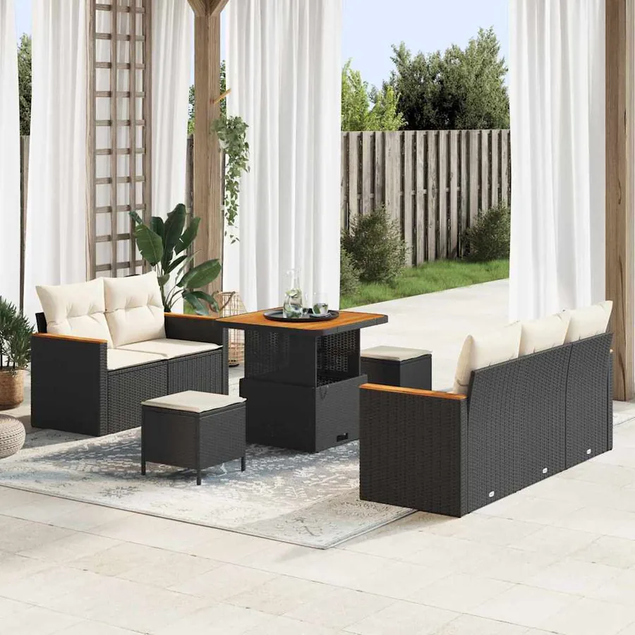Ensemble de canapé de jardin 10 pcs Noir et Crème polyrotin