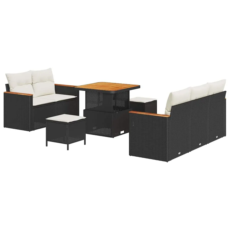 Ensemble de canapé de jardin 10 pcs Noir et Crème polyrotin - 2