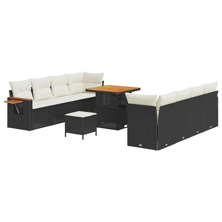 Ensemble de canapé de jardin 12 pcs Noir et Crème polyrotin - 2