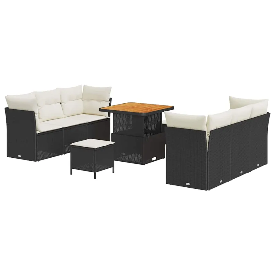 Ensemble de canapé de jardin 9 pcs Noir et Crème polyrotin - 2