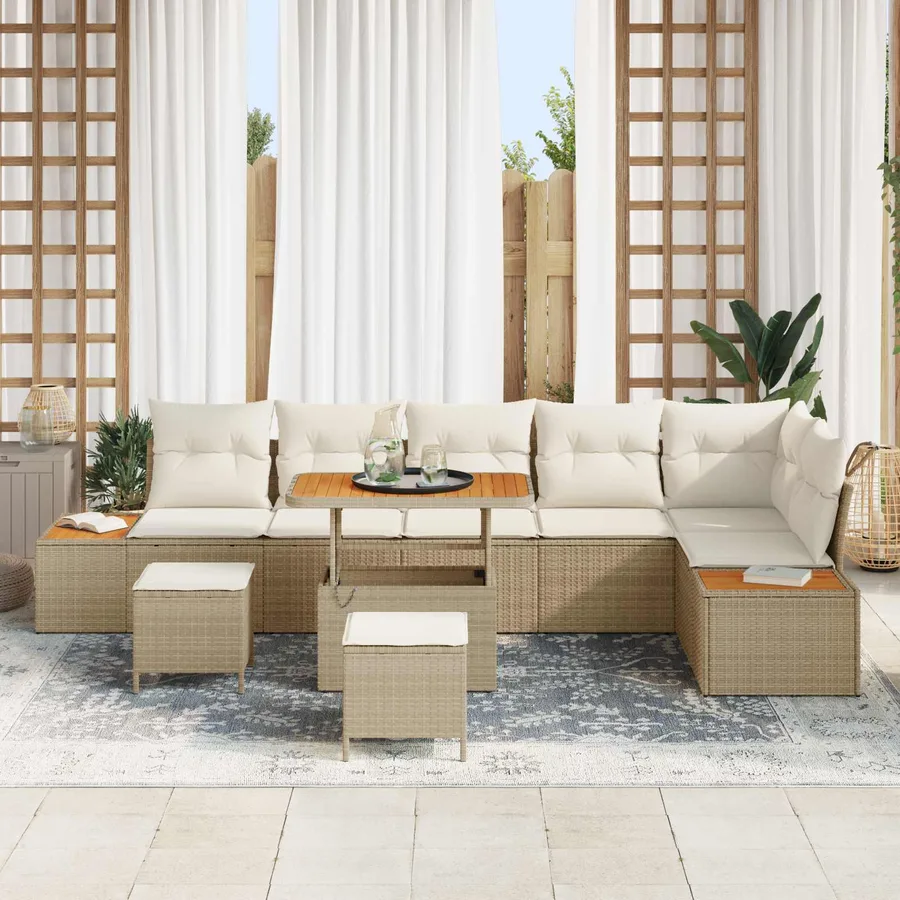 Ensemble de canapé de jardin avec coussin 9 pcs Beige et crème - 3