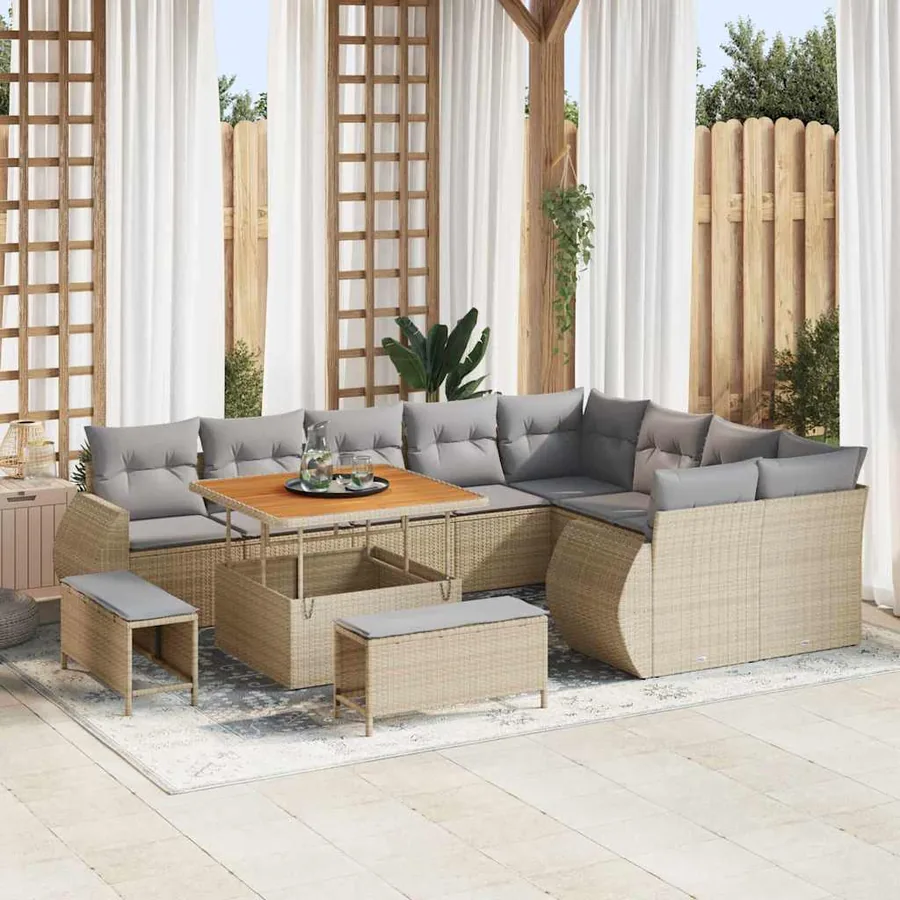 Ensemble de canapé de jardin 12 pcs Beige et Gris clair