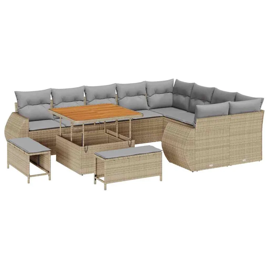 Ensemble de canapé de jardin 12 pcs Beige et Gris clair - 2