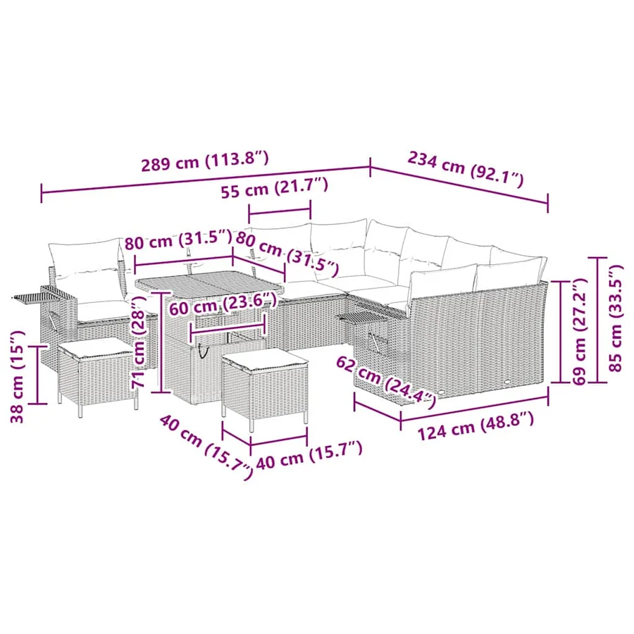 Ensemble de canapé de jardin 12 pcs Noir et Crème polyrotin - 19