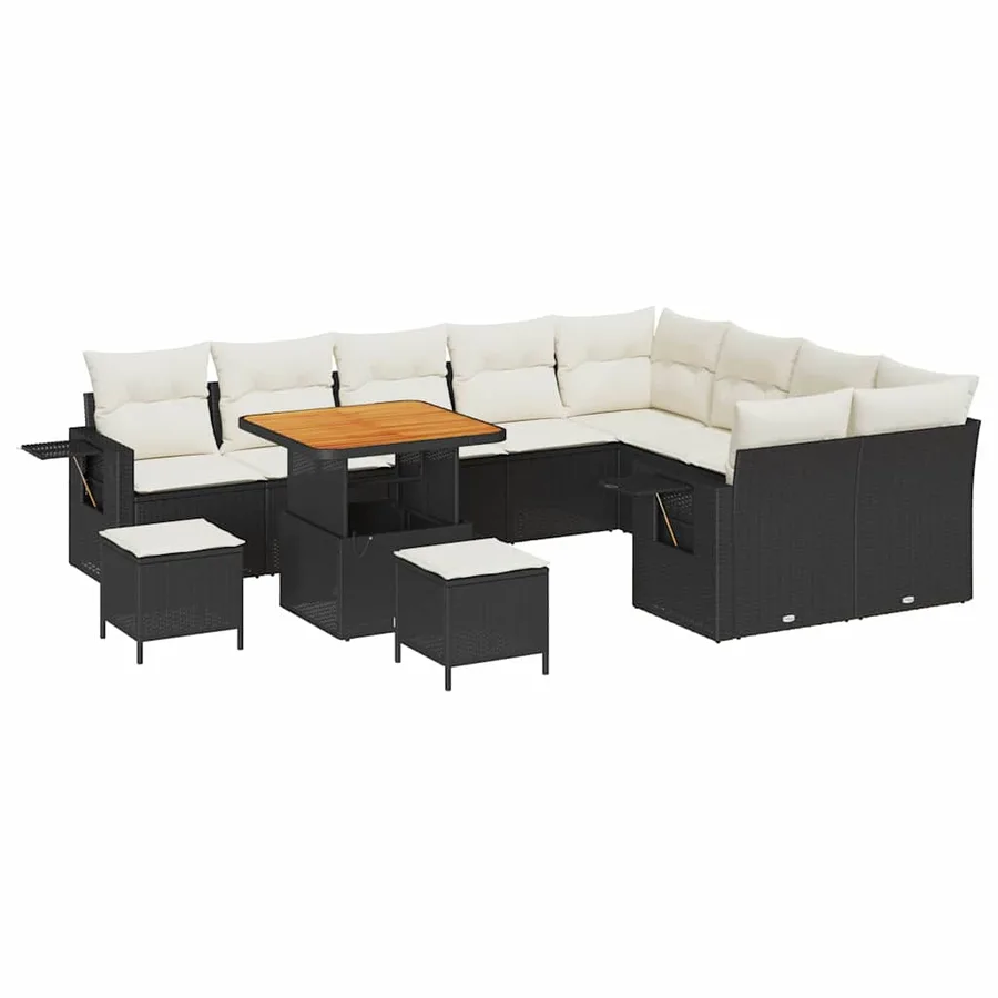 Ensemble de canapé de jardin 12 pcs Noir et Crème polyrotin - 2