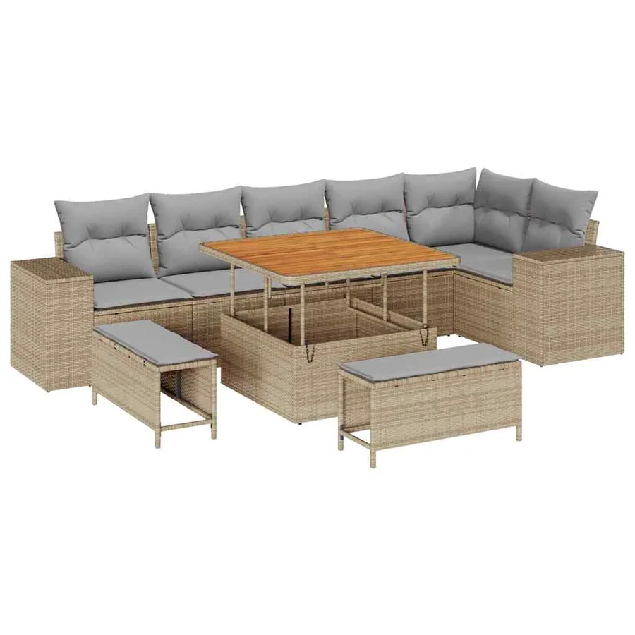 Ensemble de canapé de jardin 9 pcs Beige et Gris clair - 2