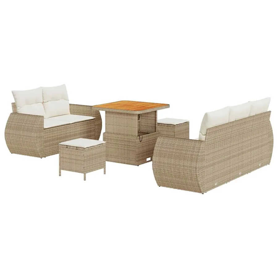 Ensemble de canapé de jardin 8 pcs Beige et crème polyrotin - 2