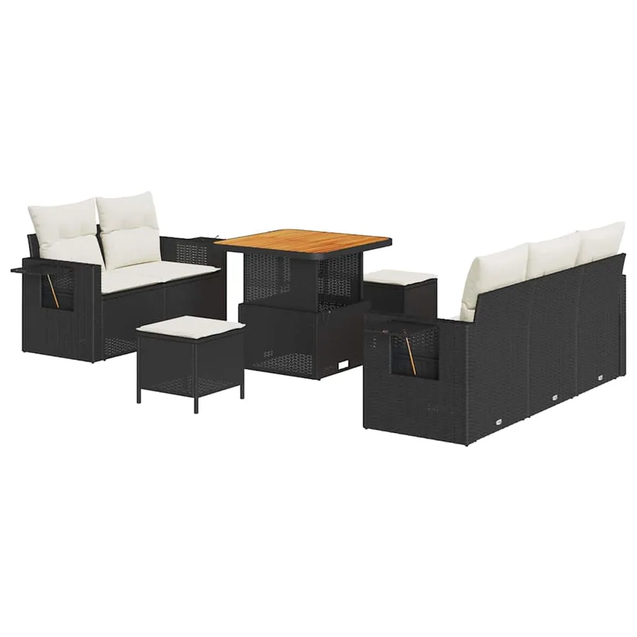 Ensemble de canapé de jardin 10 pcs Noir et Crème polyrotin - 2