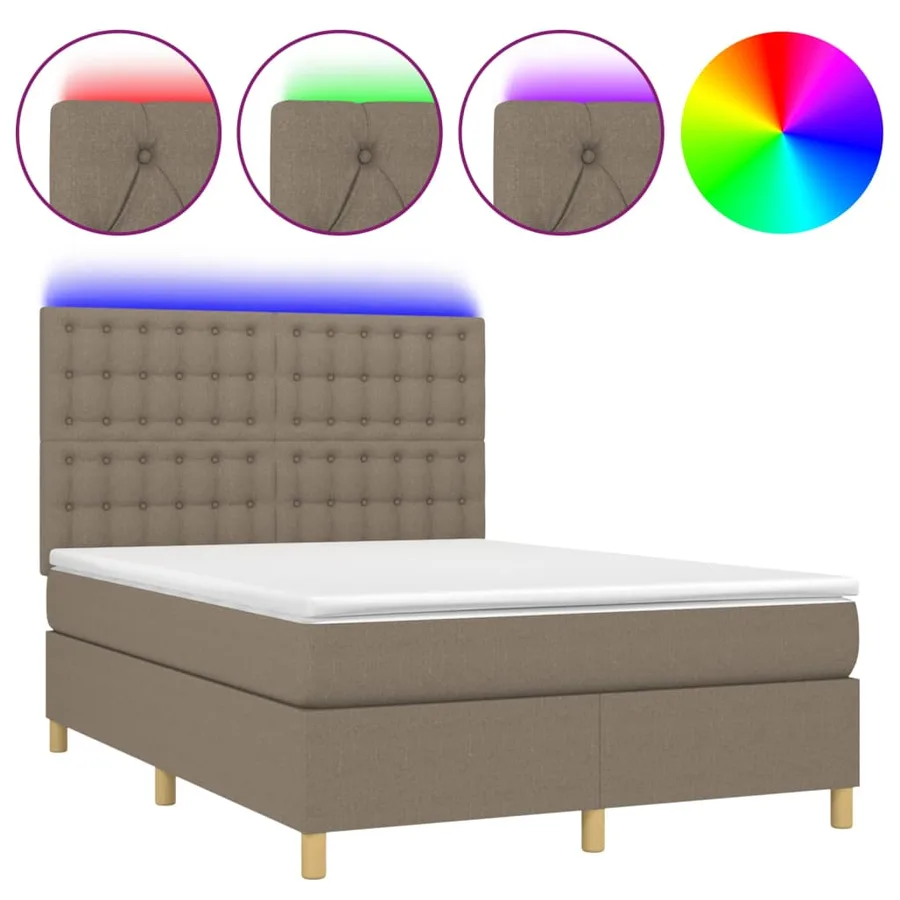 Sommier à lattes de lit et matelas et LED Taupe 140x190cm Tissu - 2