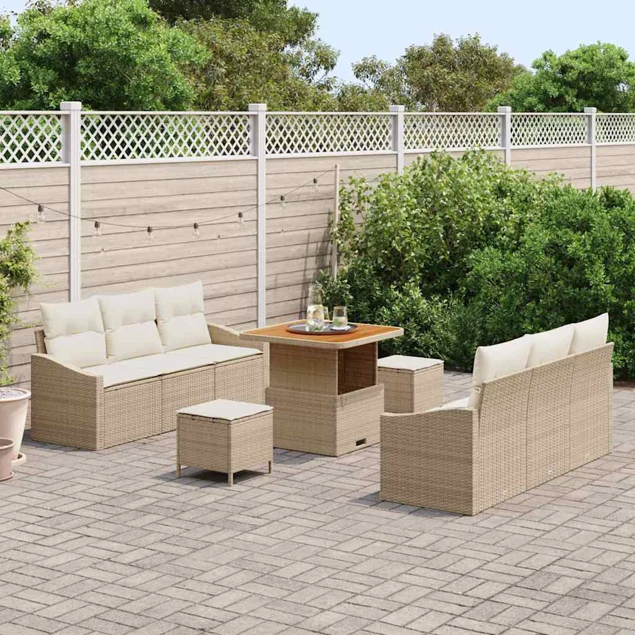 Ensemble de canapé de jardin avec coussin 9 pcs Beige et crème - 3