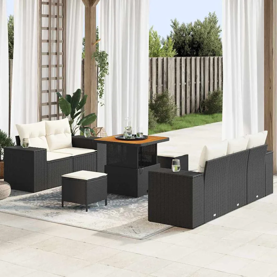 Ensemble de canapé de jardin 8 pcs Noir et Crème Poly Rattan
