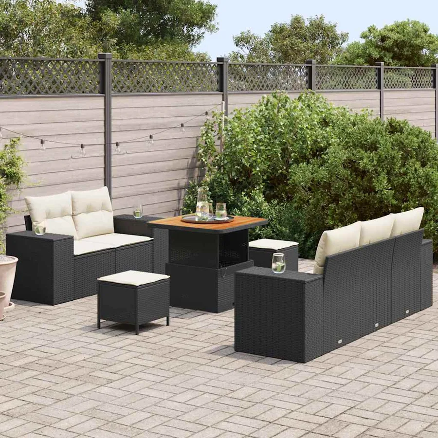 Ensemble de canapé de jardin 8 pcs Noir et Crème Poly Rattan - 3