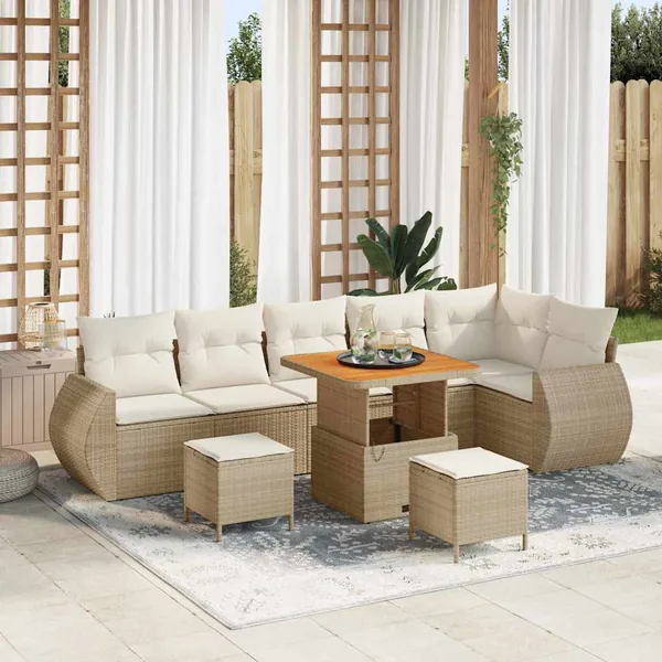 Ensemble de canapé de jardin 9 pcs Beige et crème Poly Rattan