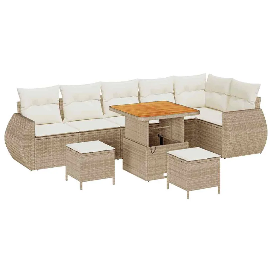 Ensemble de canapé de jardin 9 pcs Beige et crème Poly Rattan - 2