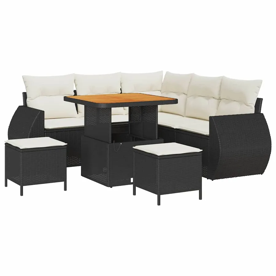 Ensemble de canapé de jardin 8 pcs Noir et Crème polyrotin - 2