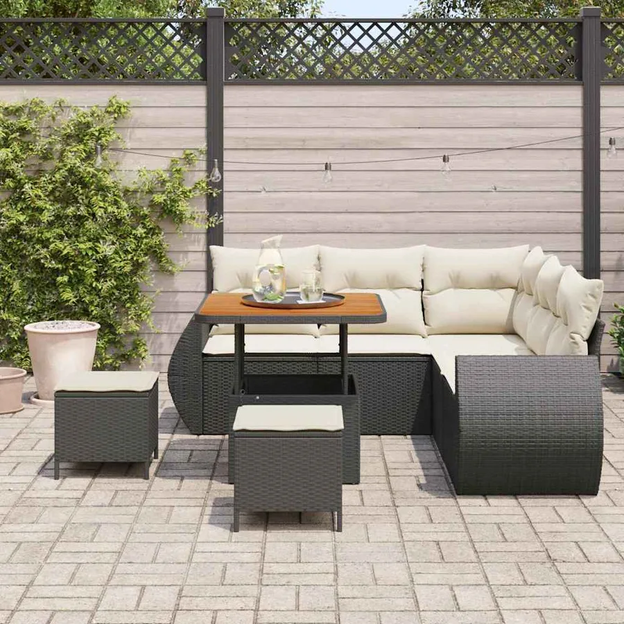 Ensemble de canapé de jardin 8 pcs Noir et Crème polyrotin - 3