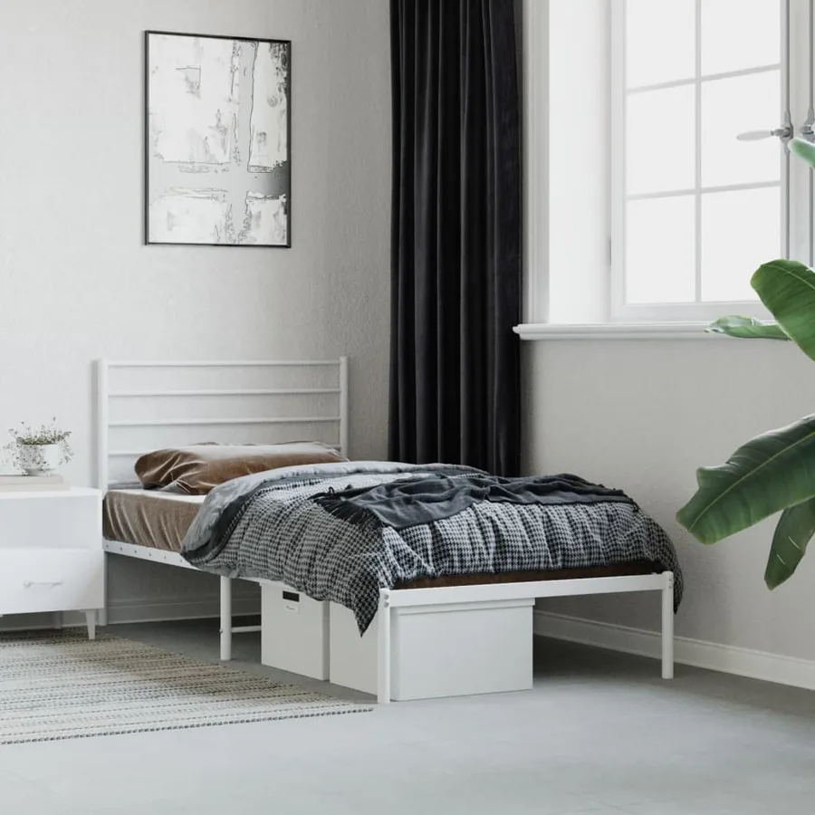 Cadre de lit métal sans matelas et tête de lit blanc 107x203 cm