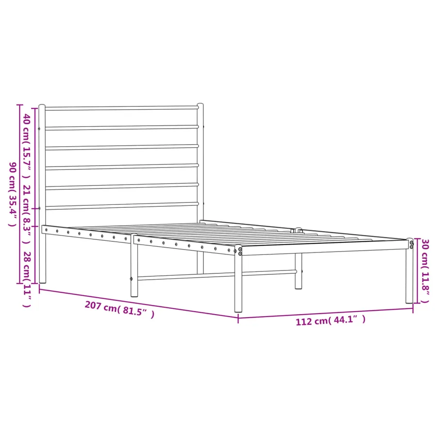 Cadre de lit métal sans matelas et tête de lit blanc 107x203 cm - 10
